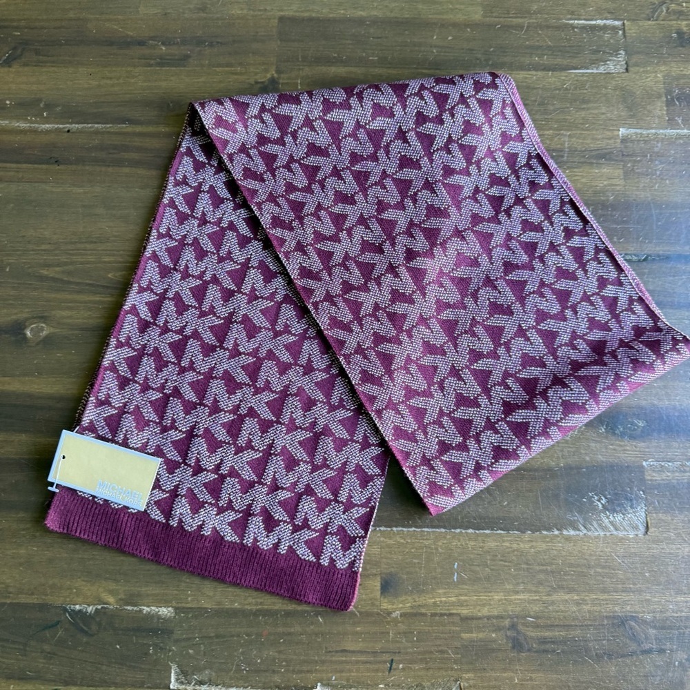 Michael Kors Burgundy Silver MK Logo Scarf